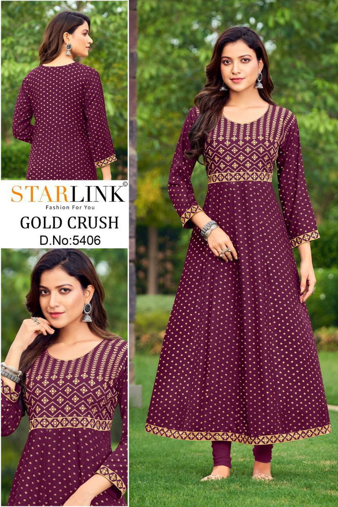 Starlink Gold Crush Rayon Printed Ethnic Wear Latest Anarkali Kurti Collection